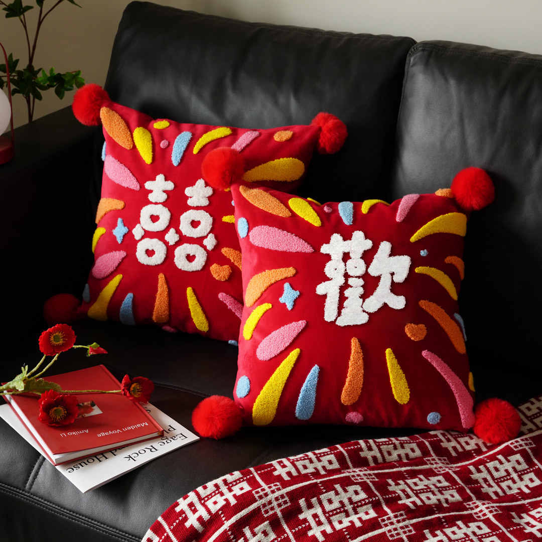 糊涂娘娘2025新款结婚喜字抱枕一对女方婚房布置客厅沙发靠枕红色