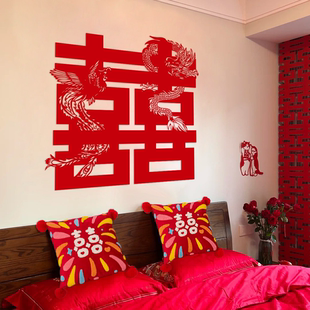 糊涂娘娘龙凤喜字2025婚房布置背景墙装饰结婚专用门贴墙贴窗花囍