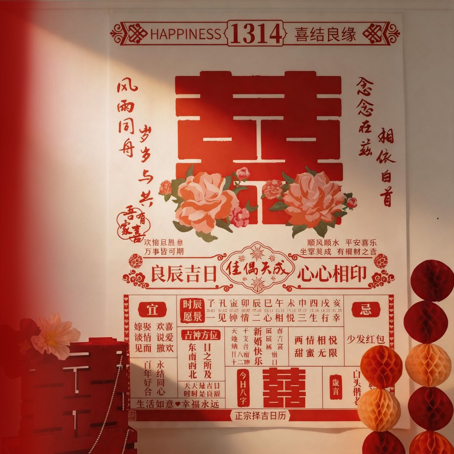 选它！选它！复古结婚大日历挂布图片