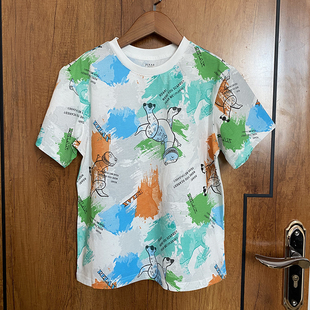 160码 100 男童纯棉短袖 多彩恐龙休闲半袖 25夏季 新疆棉童装 新款