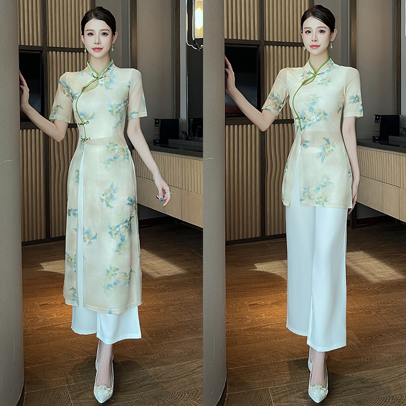中式风印花酒店工作服女高端修身显瘦按摩SPA技师套装美容师工衣