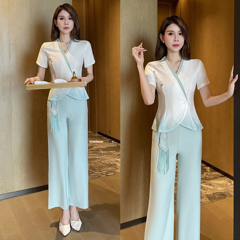 2025新款美容养生馆套装女沐足浴酒店桑拿中式采耳按摩技师工作服