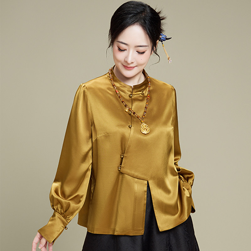 2026超火穿搭新中式内搭醋酸衬衣中式上装流行爆款时尚洋气衬衫