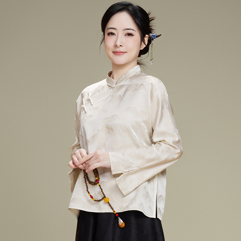 新中式白衬衫【真丝】长袖早春新款2026春夏爆款女装汉服衫上衣