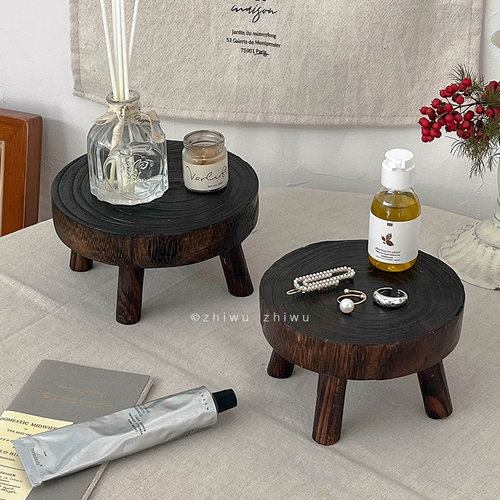 枝悟 复古木质高脚托盘 文艺桌面香水花瓶整理置物架首饰展示摆件