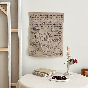 复古英文红酒挂布 亚麻布背景墙软装 法式 饰布 文艺感生活装 枝悟