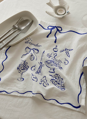 枝悟 法式蓝色餐巾垫布ins高颜值氛围墙饰挂布户外美食拍照道具布