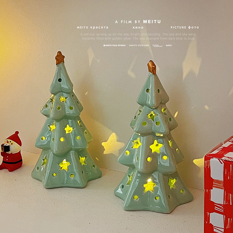 陶瓷透光圣诞树夜灯圣诞场景布置