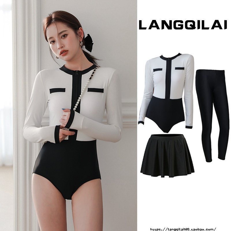 长袖潜水服女连体显瘦浮潜湿衣运动三角冲浪服保守运动温泉游泳衣