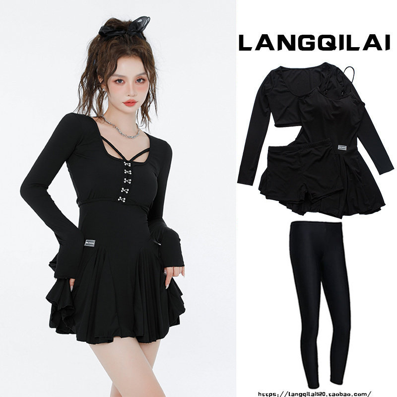 韩国潜水服女分体裙式平角显瘦防晒运动冲浪服保守学生长袖游泳衣
