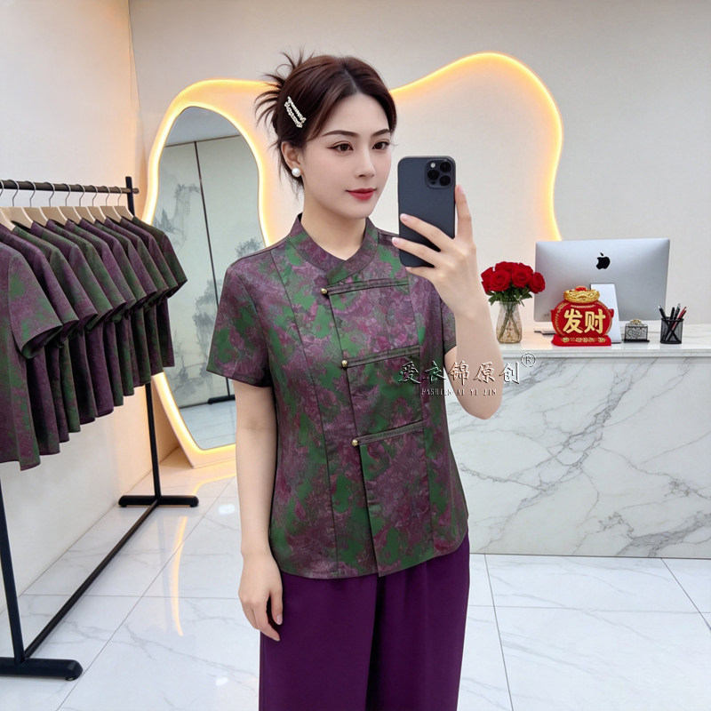 新中式真丝盘扣短袖衬衫显瘦女