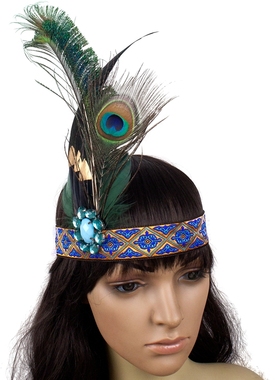 民族风羽毛头饰孔雀舞男舞者傣族发饰宽额发带表演出发箍头发饰品