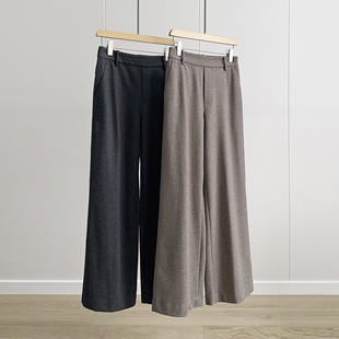 渠道货~jin口绵羊毛+棉混纺~后松紧腰宽松直筒阔腿休闲西装裤长裤