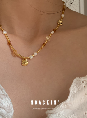 小众设计复古镀金天然石项链