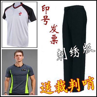 2021新款篮球裁判服套装上衣短袖篮球裁判裤黑色无标空白长裤包印