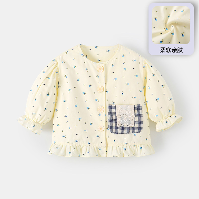 中小童春秋季新款洋气衬衫女童薄款春装上衣宝宝喇叭袖口碎花长袖