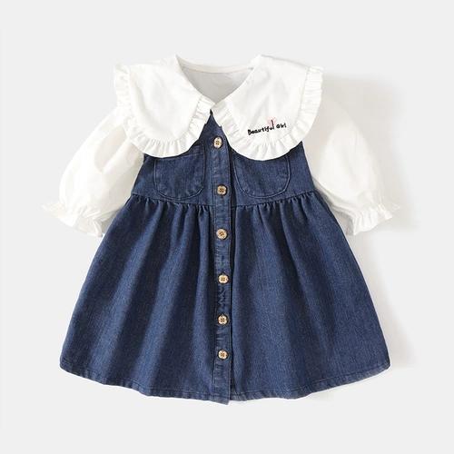Весеннее летнее детское джинсовое платье, джинсовая юбка без рукавов, в корейском стиле, детская одежда