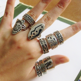 欧洲古董首饰德国古着vintage老纯银图腾戒指指环男女多款有标
