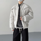 冬季 棒球服外套 宽松版 韩版 时髦复古cleanfit弧形飞机棉服夹克男士