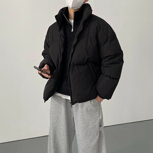 冬季韩版时髦简约cleanfit立领面包服棉衣男士宽松黑色棉服外套潮