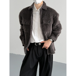 秋冬韩版时髦高级感男生出勤加厚毛绒衬衫男士宽松复古衬衣外套潮