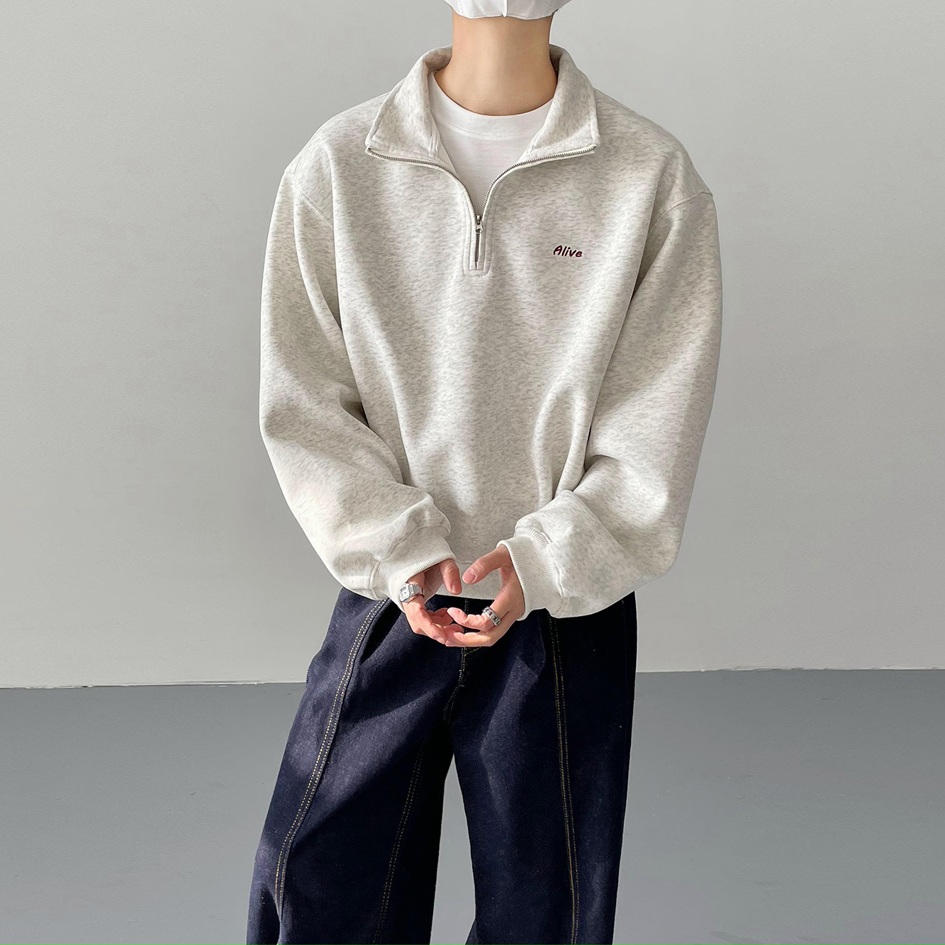 韩版时髦复古cleanfit宽松卫衣男