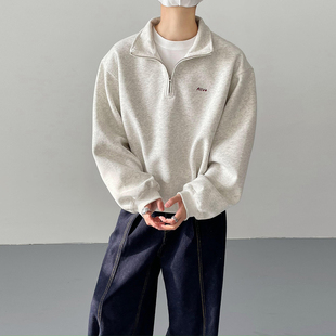 休闲运动衫 半领宽松卫衣男士 外套 时髦复古cleanfit超短款 春秋韩版