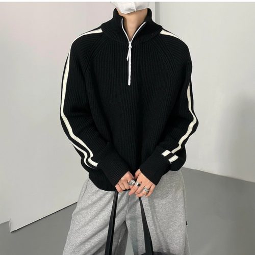 韩版时髦cleanfit拉链半高领毛衣
