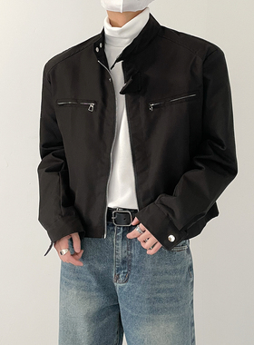 SF/秋春韩版时髦高级复古拉链立领飞机夹克男士宽松短款垫肩外套