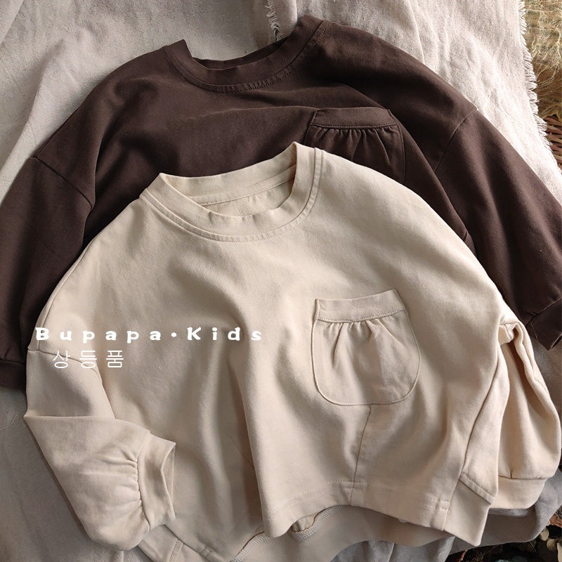 显气质~圆口袋全棉T恤儿童洋气长袖打底衫男女宝宝春秋季宽松外穿,童装/婴儿装/亲子装,T恤,淘宝优惠券,粉丝福利购,淘宝优惠卷