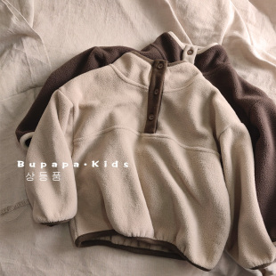 森系摇粒绒~立领半开胸绒衫 儿童秋冬保暖卫衣宝宝双面绒百搭上衣