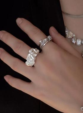 S925纯银复古做旧彩色锆石女小众设计轻奢情侣对戒指指环饰品钻戒