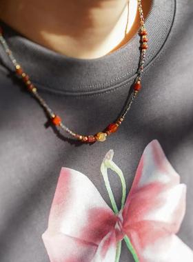 秋冬新款小众设计国潮新中式复古文艺真石串珠双层叠戴项链天然