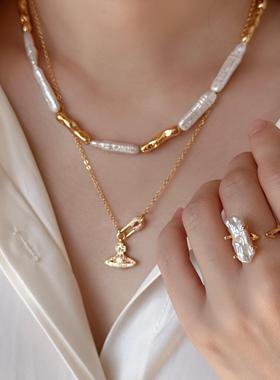 复古小银条巴洛克开口珍珠轻奢珍戒指指环饰品其他情侣对戒戒指金