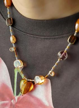 琉璃爱心项链2025新款爆款古法串珠颈链女小众设计感新中式锁骨链