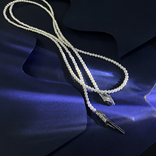 高级感3mm小米珠90/120cm长灵蛇珍珠项链多戴蛇年招桃花毛衣链