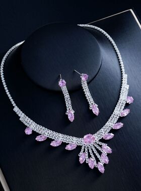 轻奢水晶项链耳环套装女锁骨链女