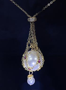 网兜大珍珠吊坠项链个性