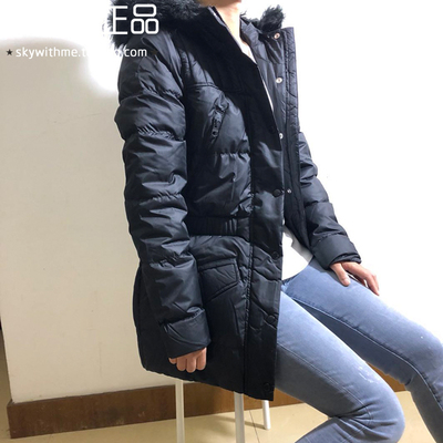 REEBOK女子连帽保暖中长款羽绒服