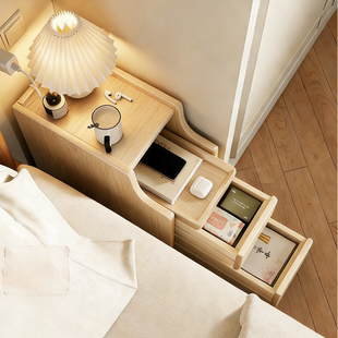 实木床头柜小型家用卧室极窄储物柜2026热卖窄边原木风夹缝收纳柜