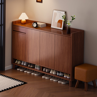 鞋柜家用门口室内一体靠墙中古风入户门鞋架小户型玄关置物收纳柜