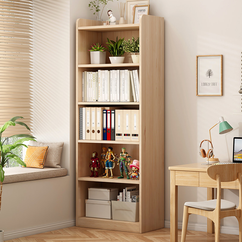 实木转角窄书柜多层书架落地置物架一体靠墙储物柜学生家用展示柜