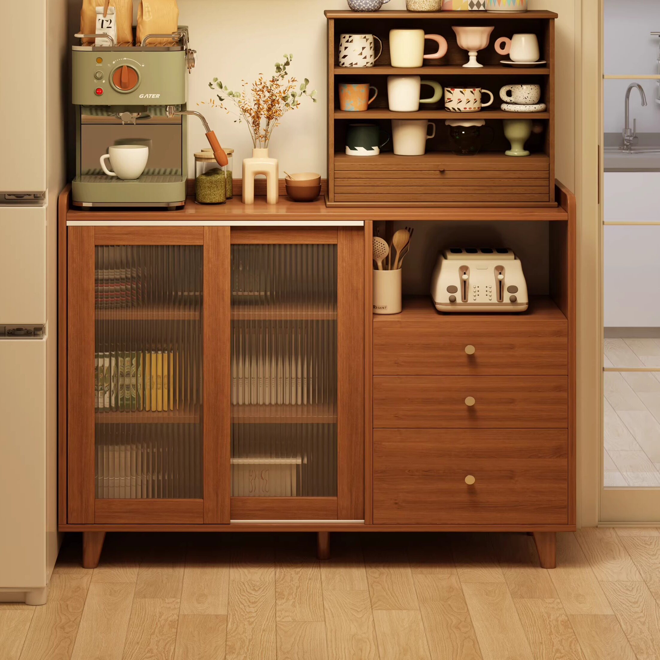 餐边柜靠墙一体客厅置物柜小户型橱柜厨房储物柜茶水柜原木风边柜