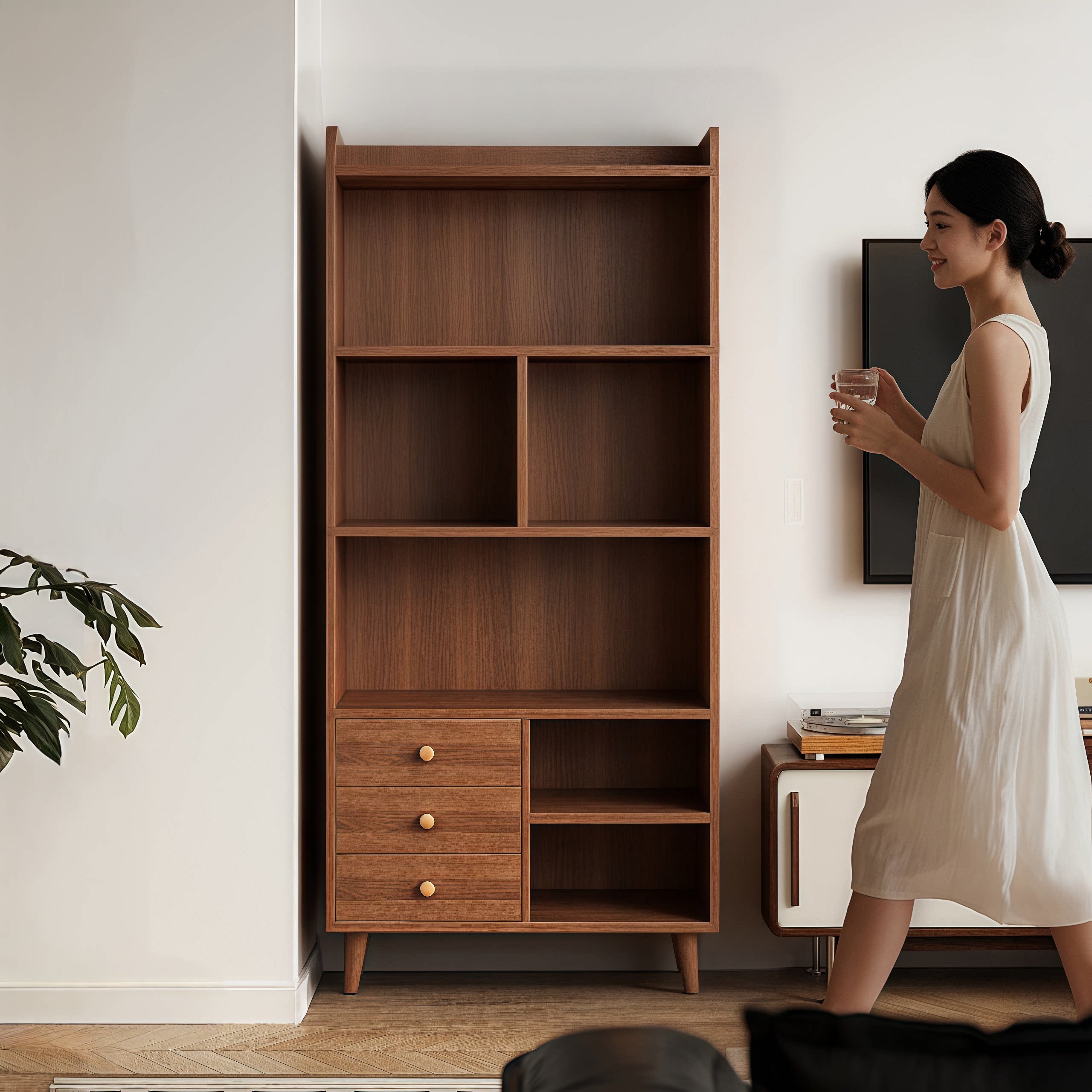 实木书架落地置物架书柜储物柜一体靠墙柜子客厅展示柜多层收纳架