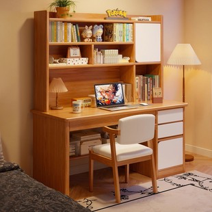 书桌书架一体桌子学生家用带抽收纳学习桌卧室2026新款办公电脑桌