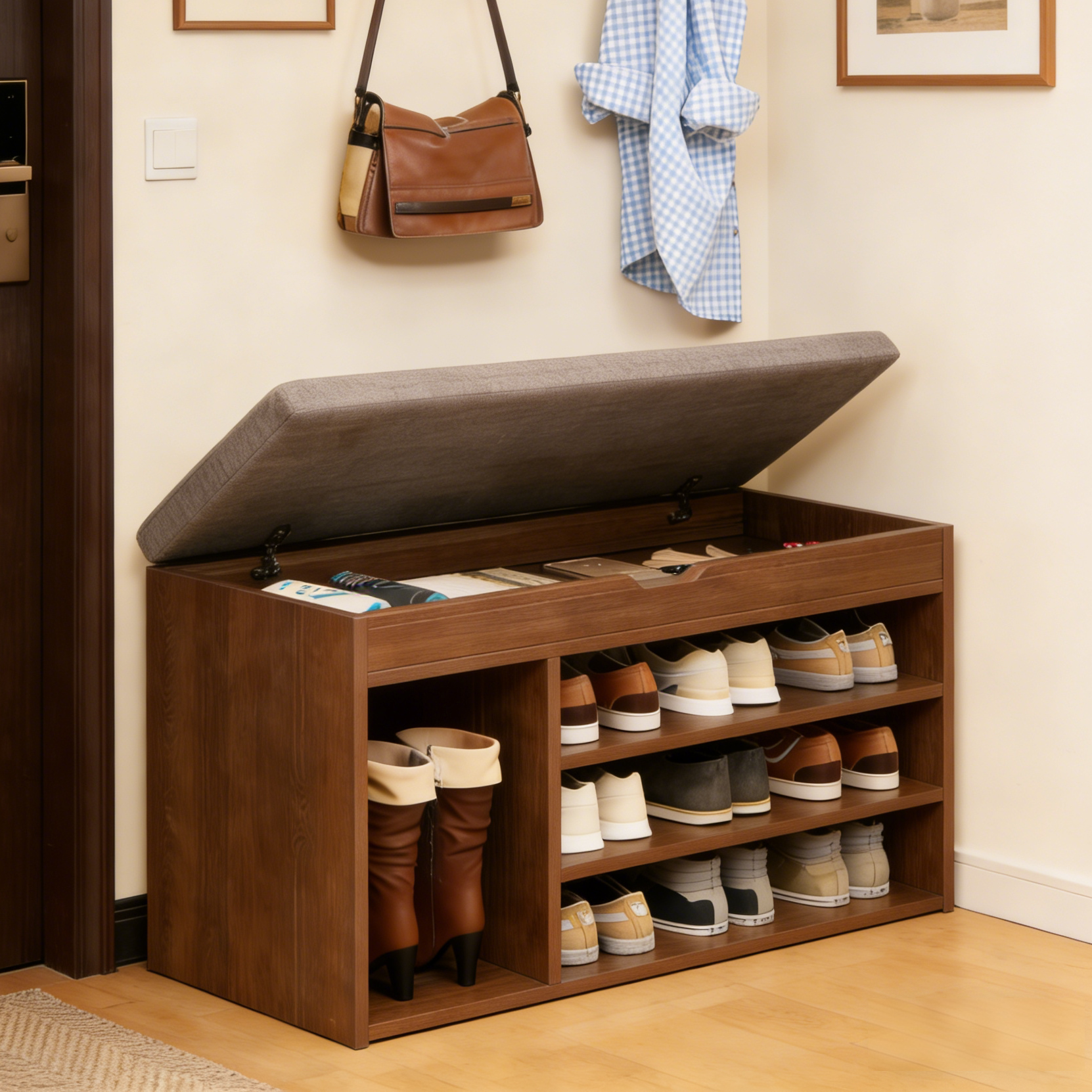 换鞋凳小户型门口家用可收纳穿鞋凳子玄关进门一体靠墙可坐式鞋柜