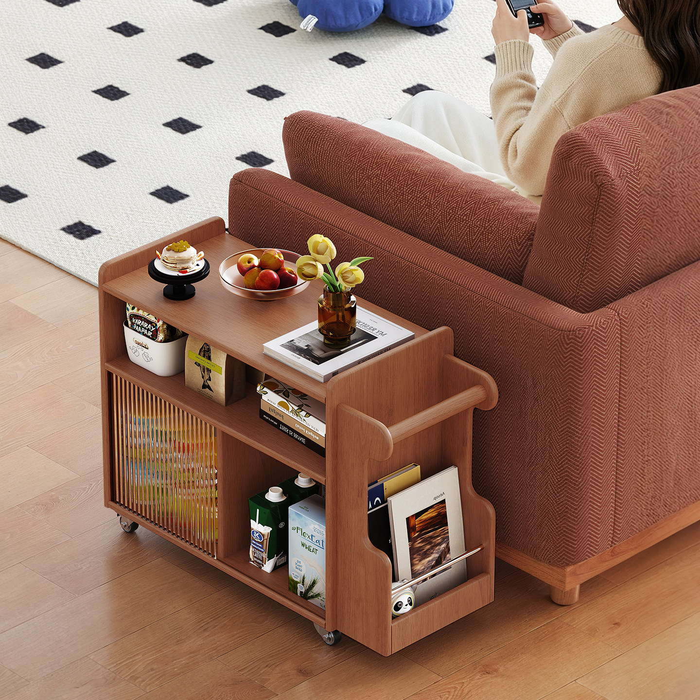 实木边几可移动茶几沙发边柜家用侧边柜零食收纳储物小推车置物架