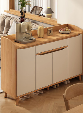 鞋柜门口家用2026新款靠墙原木风落地实木鞋架室内入户玄关收纳柜