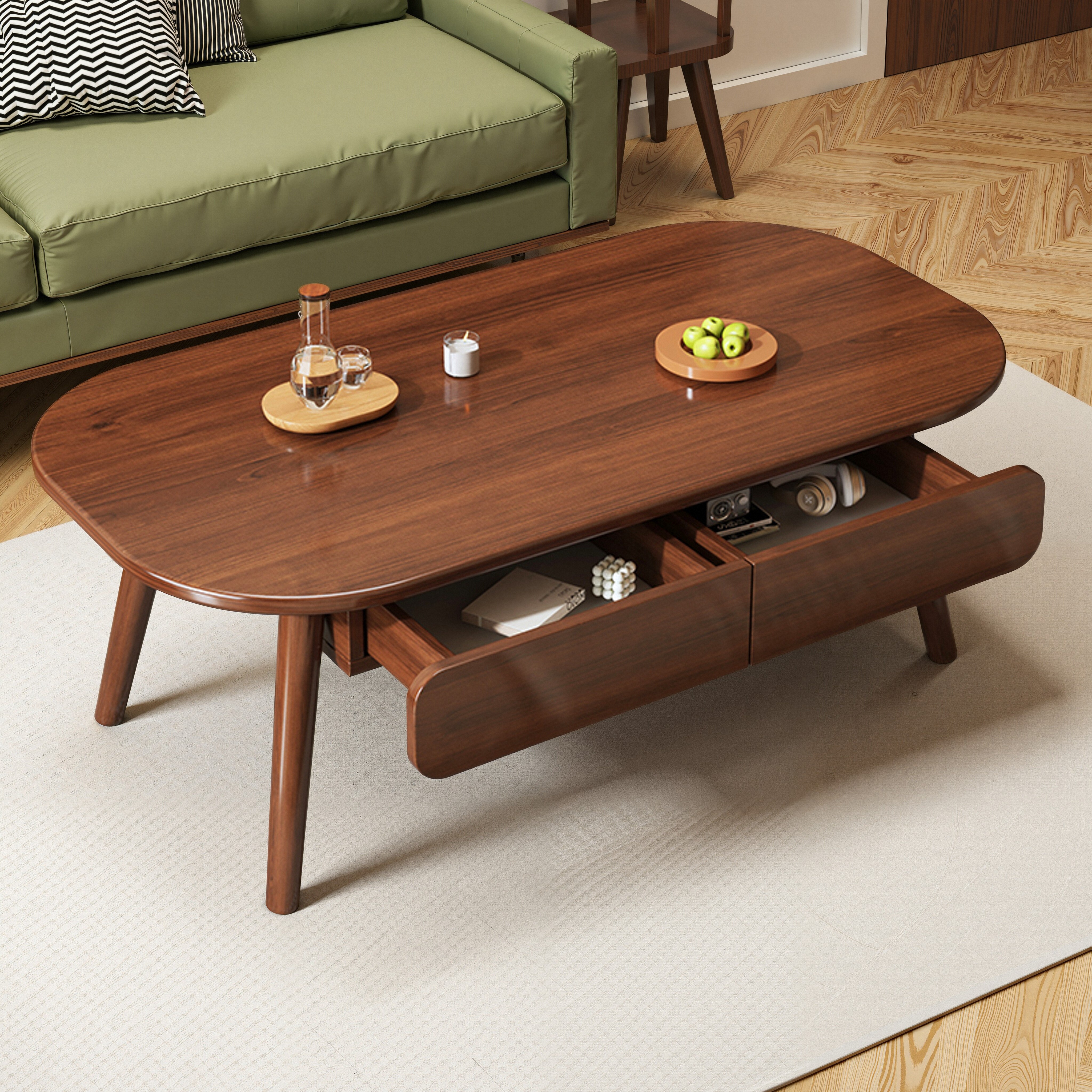 实木茶几小户型客厅家用现代简约带抽小桌子新款中古风沙发茶几桌