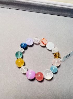 孤品设计款多宝水晶腕串多种天然高品质水晶搭配粉紫色系原汁原味